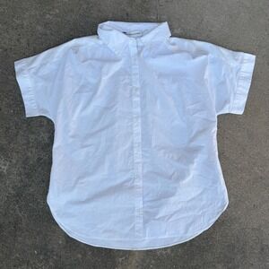 English Factory Womens White Short Sleeve Button Down Poplin Shirt JJ2109T Small